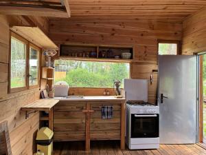 a kitchen with a refrigerator and a stove at La Cabane du Bûcheron in La Teste-de-Buch