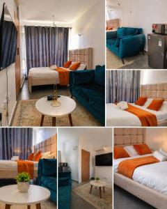 a collage of four pictures of a hotel room at Tsavo Stanley in Kiambu
