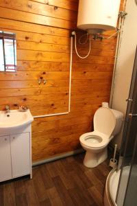 a bathroom with a toilet and a sink at Chata Alenka in Štítary