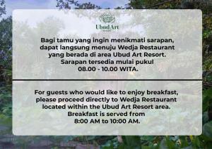 a sign for the united mana vimayanayan migrantayandardarlanguage migrant visa at Ubud Art Resort by Wedja in Ubud