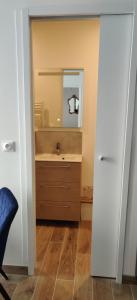 a bathroom with a sink and a mirror at L'Opaline - Bord de Seine près de Giverny in Vernon +12 photos