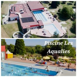 a collage of two pictures of a resort swimming pool at Meublé 3 étoiles en centre-ville in Niederbronn-les-Bains