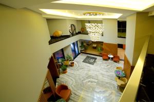 an overhead view of a living room with a living room at Downtown Sirkeci Hotel in Istanbul