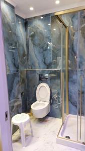 a bathroom with a toilet and a shower at Hotel Astoria in Igoumenitsa +83 photos