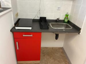 a small kitchen with a sink and a counter at Sierra Ferienwohnung in Marktbreit