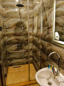 a bathroom with a shower and a sink at Horus Pyramids Horizon INN in Cairo