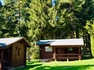 a cabin in the grass next to some trees at Villas Jagoda & Malina in Borovets