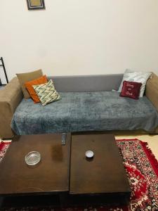 a couch with pillows on it in a living room at Omrane in Tunis