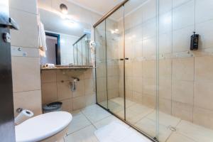 a bathroom with a shower and a toilet and a sink at Hotel Econotel by Bsb Inn in Brasília +58 photos