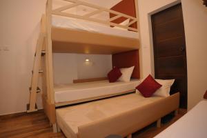 a bedroom with two bunk beds and a ladder at Dune Hostel - Dune Homestay in Alleppey