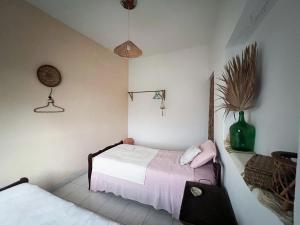 a bedroom with a bed and a plant on the wall at Casa Tota in Assomada