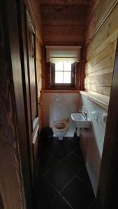a small bathroom with a toilet and a sink at Zrub u Zuzany in Lazy pod Makytou