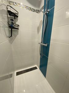 a bathroom with a shower with a toilet in it at La Grange de Céor in Cassagnes-Bégonhès +11 photos