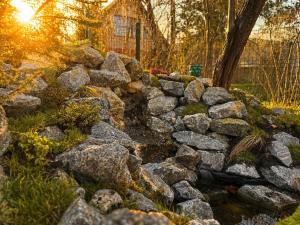 a pile of rocks in front of a tree at Casa Luba in Saulkrasti