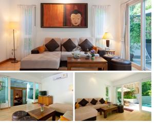 a living room with a couch and a table at Nakamanda Resort and Spa in Klong Muang Beach +254 photos