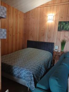 a bedroom with a bed and a couch in it at Studio aux portes de Parthenay in Châtillon-sur-Thouet
