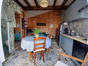 a kitchen and dining room with a table and chairs at Studio aux portes de Parthenay in Châtillon-sur-Thouet