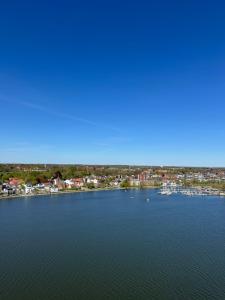 a view of a large body of water with boats at Inselblick 3 in Schleswig