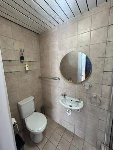a bathroom with a toilet and a sink at Meerlust Cottage in Cape Town