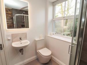 a bathroom with a toilet and a sink and a window at Rothay Cottage in Ambleside +22 photos