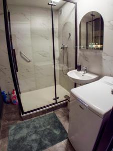 a bathroom with a shower and a sink at Apartmán Gerlach in Vyšné Hágy +11 photos