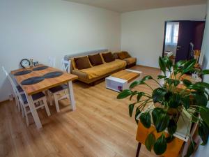 a living room with a table and a couch at Apartmán Gerlach in Vyšné Hágy