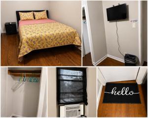 a hotel room with a bed and a television and a room with a bed gmaxwell at Anne room A in Irvington +4 photos