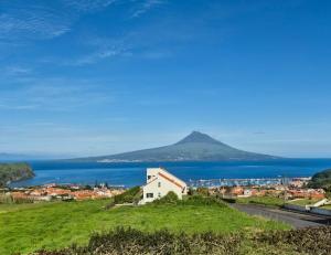 a house on a hill with a view of a mountain at Cimo das Dutras in Horta