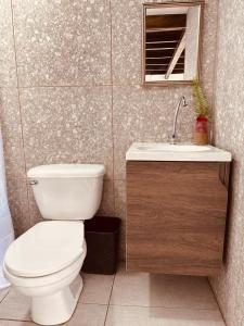 a bathroom with a toilet and a sink at Cabañas La PetiteChef in El Limar +11 photos