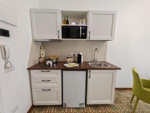 a small kitchen with a sink and a microwave at Home Julia in Massa Lubrense