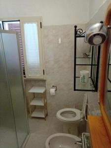 a small bathroom with a toilet and a shower at Casa La Pigna in Lucito +45 photos