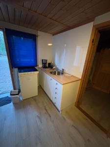 a small kitchen with a sink and a counter at Rena Hostel in Rena