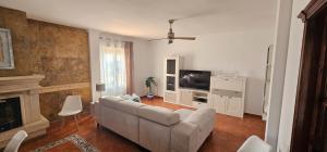 a living room with a couch and a television at Casa Rural Los Gaspares in La Carlota