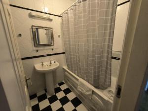 a small bathroom with a sink and a shower at Bishops View in Galway