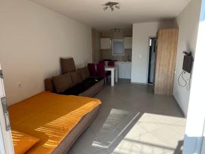 a living room with a couch and a living room with a couch at Apartmani La Vi in Bar +26 photos