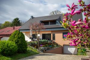 a house with pink flowers in front of it at UrbanApartment5 in Čakovec