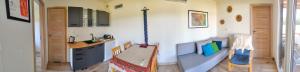 a kitchen with a couch and a sink in a room at Chabrowa Polana in Tuplice