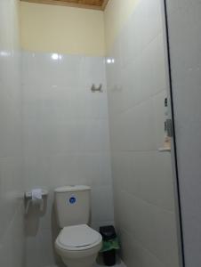 a white bathroom with a toilet and a shower at Casa Sol y Alegría in Honda +5 photos