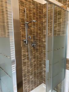 a shower in a bathroom with a glass door at Il Respiro del Brenta in San Lorenzo in Banale +9 photos