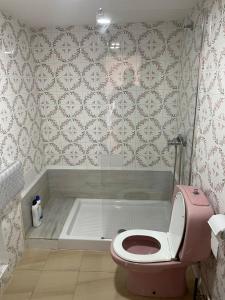 a bathroom with a pink toilet and a tub at Antique villa in Guardamar del Segura
