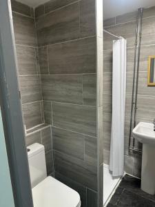 a bathroom with a toilet and a shower at Park hotel in Bradford +22 photos