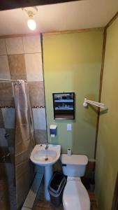 a bathroom with a toilet and a sink at Hummingbird Morfus Lodge in Tilarán