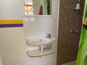 a bathroom with a sink and a mirror at Maison créole in Lamentin