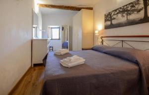 a bedroom with a bed with two towels on it at 2 Bedroom Pet Friendly Apartment In Scansano in Scansano