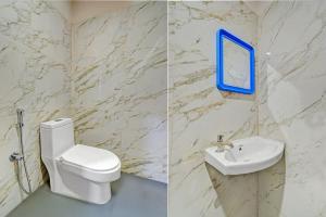 two pictures of a bathroom with a toilet and a sink at Super Collection O Gachibowli Phase 2 Formerly SK Stays in Gachibowli