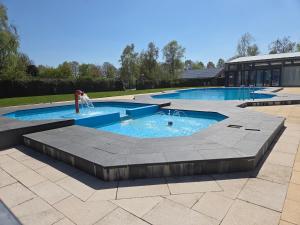 a large swimming pool with a person in the water at Groene Specht 16 in Gramsbergen