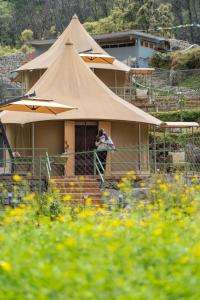 a person taking a picture of a tent at Saraaya Glamps, Dharamshala in Dharamshala