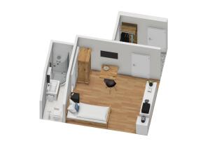 a rendering of a small apartment with a bedroom at Hermann Ferienwohnung in Wechingen