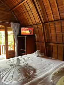 a bedroom with a bed in a room with a television at Pondok DG and Spa in Munduk