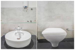 two pictures of a bathroom with a toilet and a sink at Collection O SNT Bus Terminal Siliguri in Siliguri